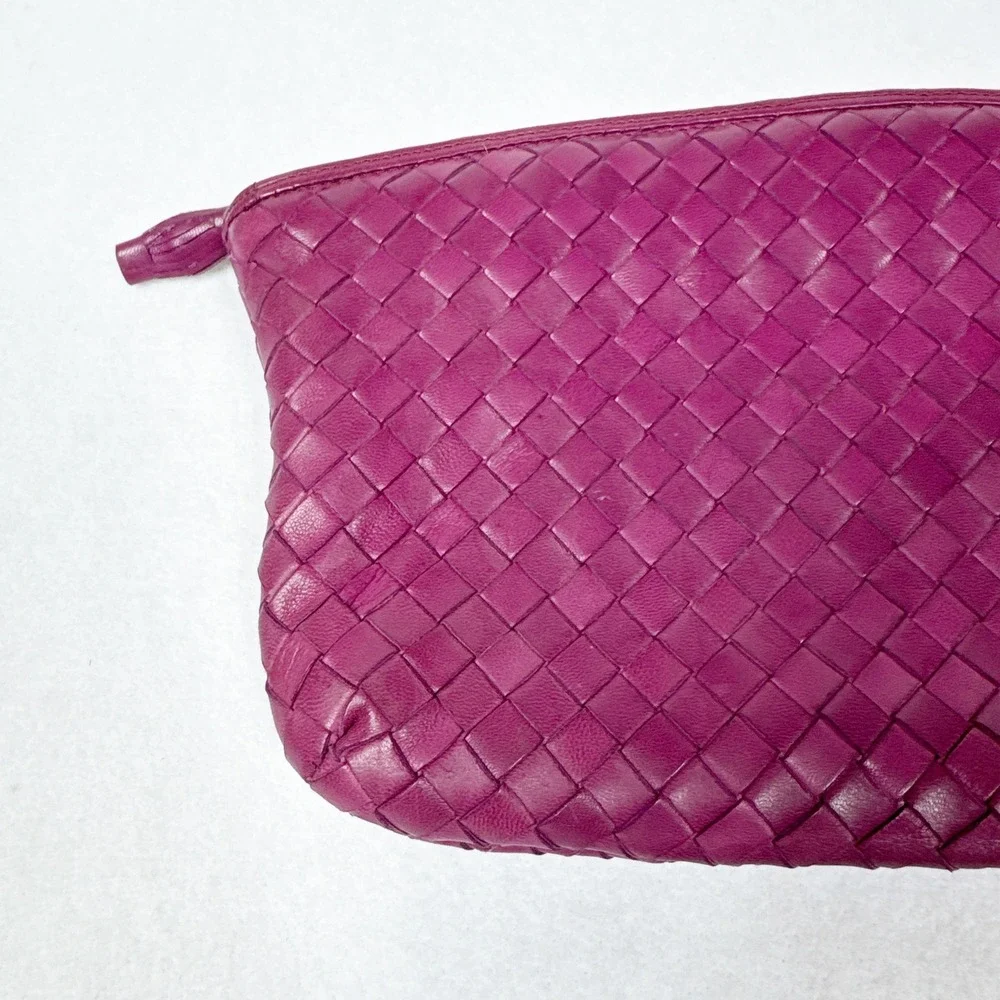 Bottega Veneta Intrecciato Weave 2009 Magenta Clutch Cosmetic Pouch Leather Zip - Picture 10 of 10